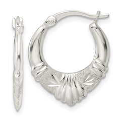 Sterling Silver Polished and Lasered Scalloped Hoop Earrings