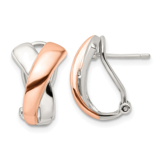 Rose Gold-plated Sterling Silver Polished X Omega Back Earrings