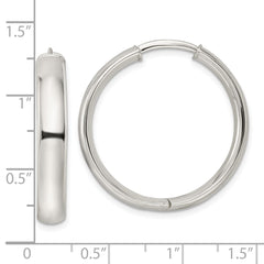 Sterling Silver Polished 5x30mm Hinged Tube Hoop Earrings