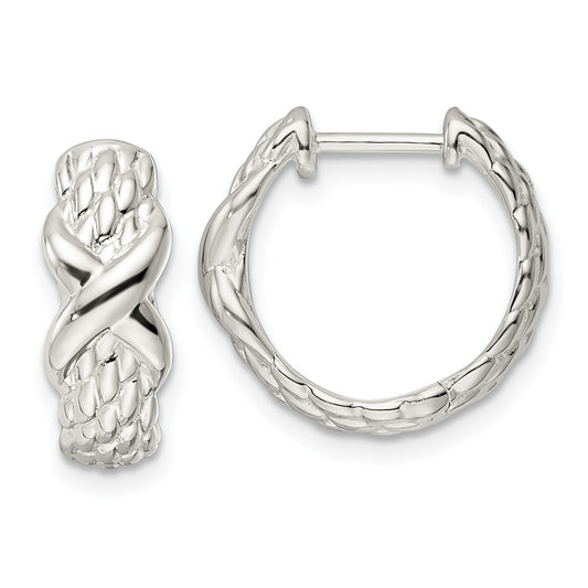 Sterling Silver Polished X Basket Weave Hinged Hoop Earrings