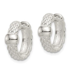 Sterling Silver Polished Basket Weave Hinged Hoop Earrings