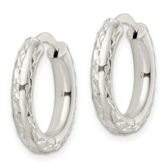 Sterling Silver Diamond-cut 3.5x20mm Hinged Tube Hoop Earrings