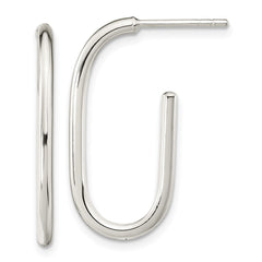 Sterling Silver Polished Oval J-Hoop Post Earrings