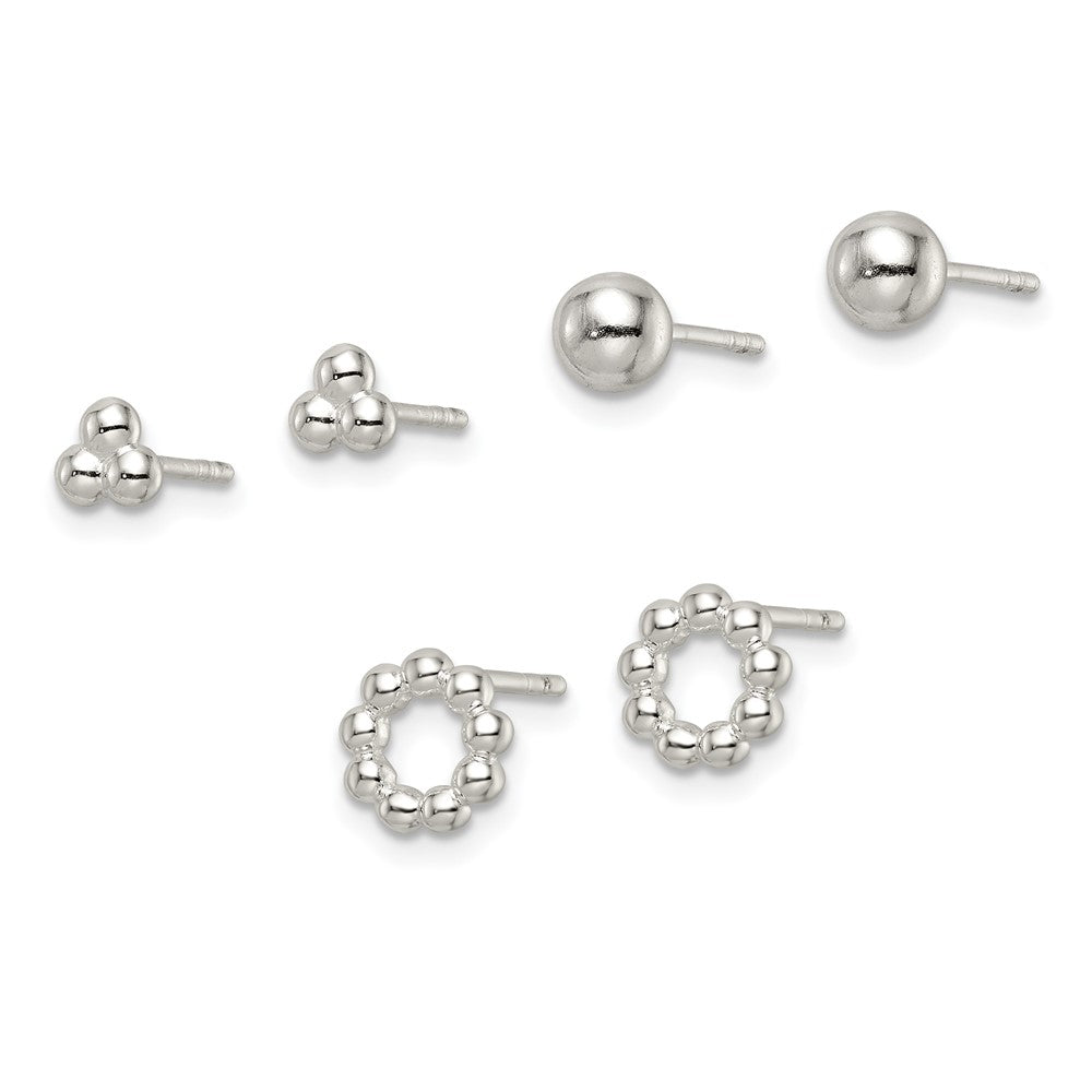 Sterling Silver Beaded and Stud Post Earrings Set