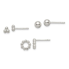 Sterling Silver Beaded and Stud Post Earrings Set