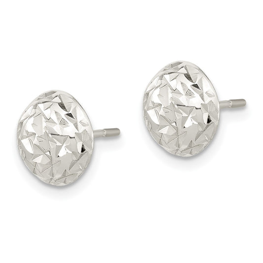 Sterling Silver Polished Diamond-cut Textured Post Earrings