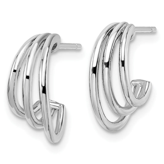 Rhodium-plated Sterling Silver Polished J-Hoop Post Earrings