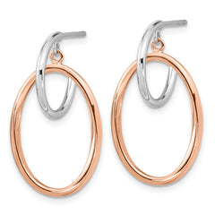 Rhodium-plated Sterling Silver Rose Gold-plated Oval Dangle Hoop Earrings