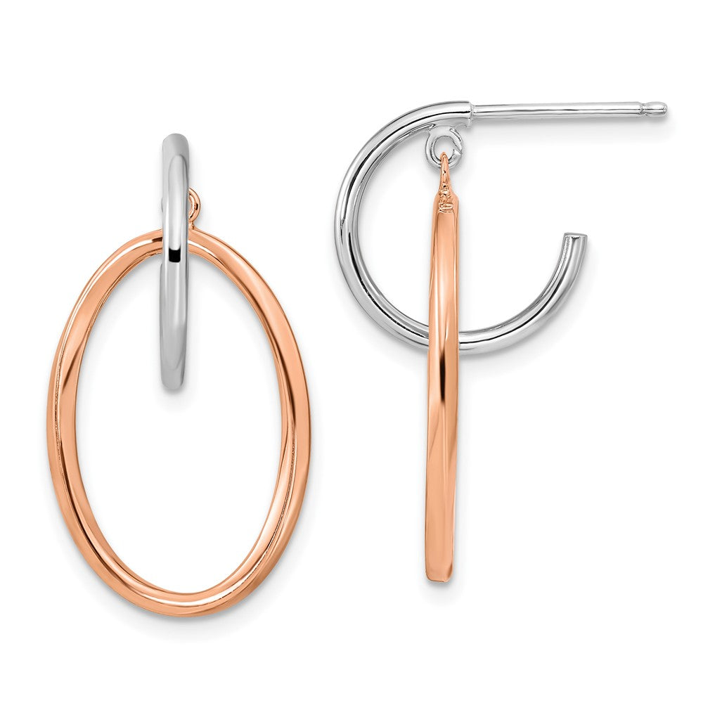 Rhodium-plated Sterling Silver Rose Gold-plated Oval Dangle Hoop Earrings