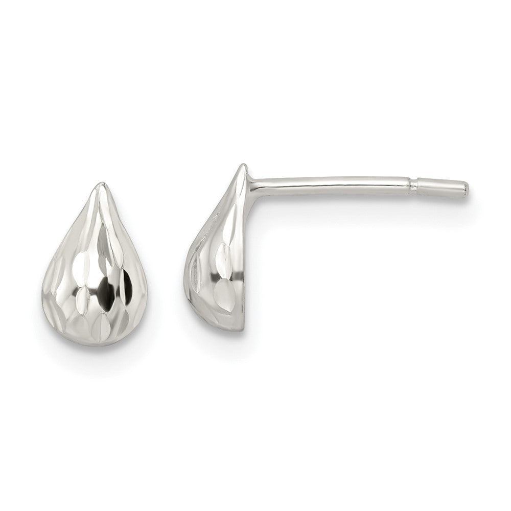 Sterling Silver Diamond-cut Teardrop Post Earrings