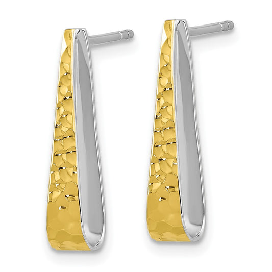 Rhodium-plated Sterling Silver Gold-plated Hammered Post Dangle Earrings