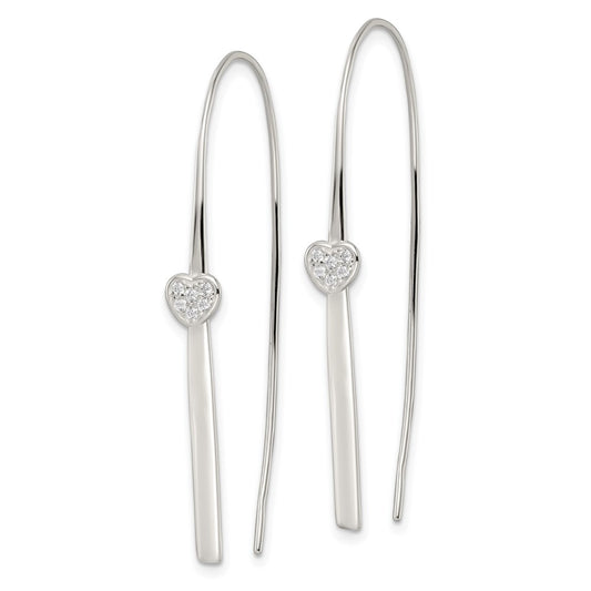 Sterling Silver Polished CZ Heart Threader Earrings