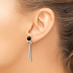 Sterling Silver Polished Onyx Fancy Dangle Post Earrings