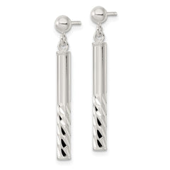 Sterling Silver Diamond-cut Bar Dangle Post Earrings