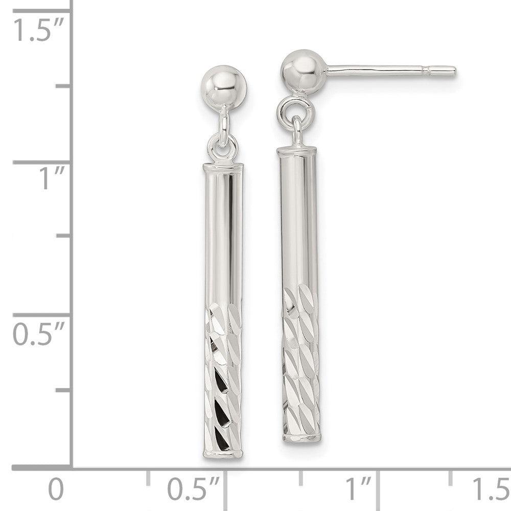 Sterling Silver Diamond-cut Bar Dangle Post Earrings