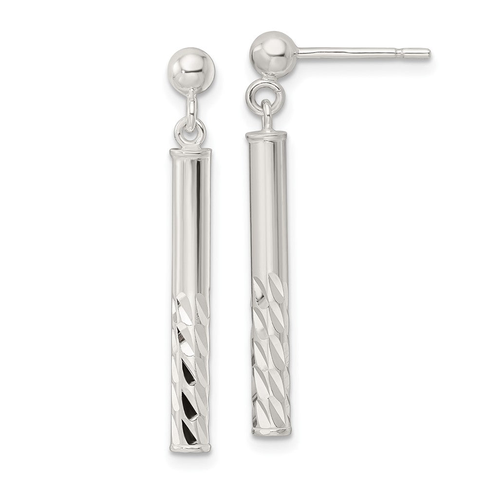 Sterling Silver Diamond-cut Bar Dangle Post Earrings