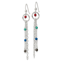 Sterling Silver Glass Beads Chain Dangle Earrings