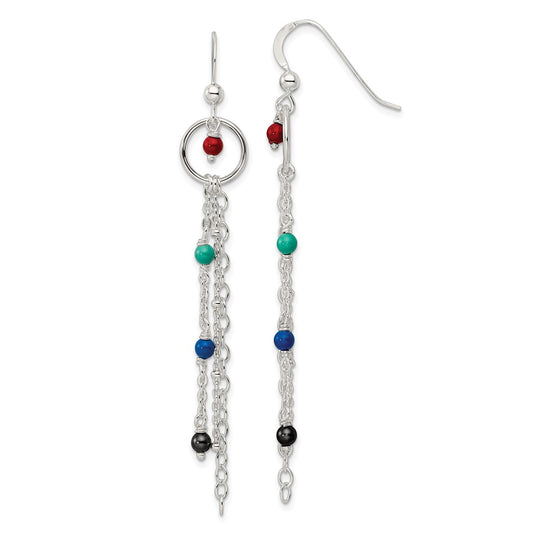 Sterling Silver Glass Beads Chain Dangle Earrings