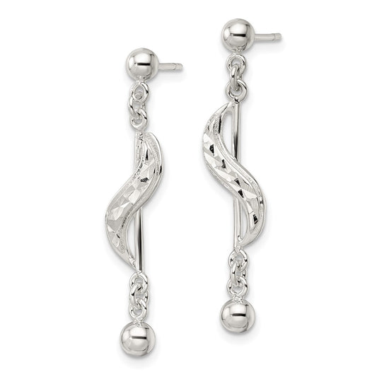 Sterling Silver Diamond-cut Swirl Shepherd Hook Earrings