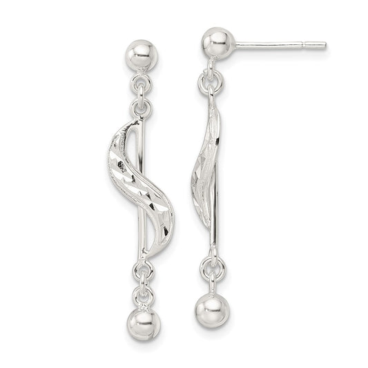 Sterling Silver Diamond-cut Swirl Shepherd Hook Earrings