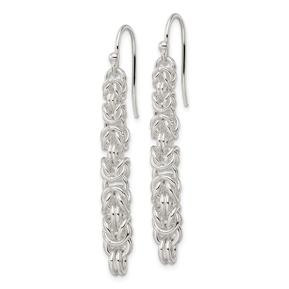 Sterling Silver Fancy Byzantine Chain Dangle Shepherd Hook Earrings