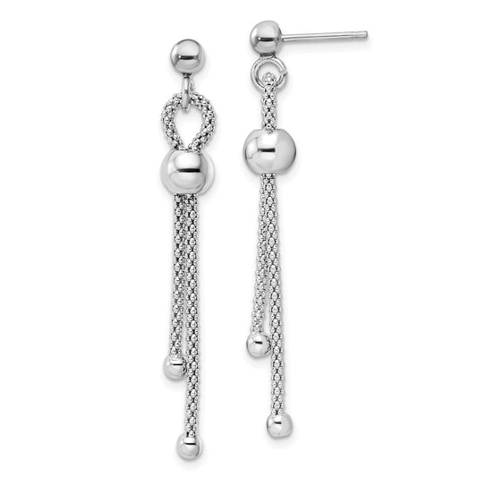 Rhodium-plated Sterling Silver Polished Ball Chain Dangle Post Earrings