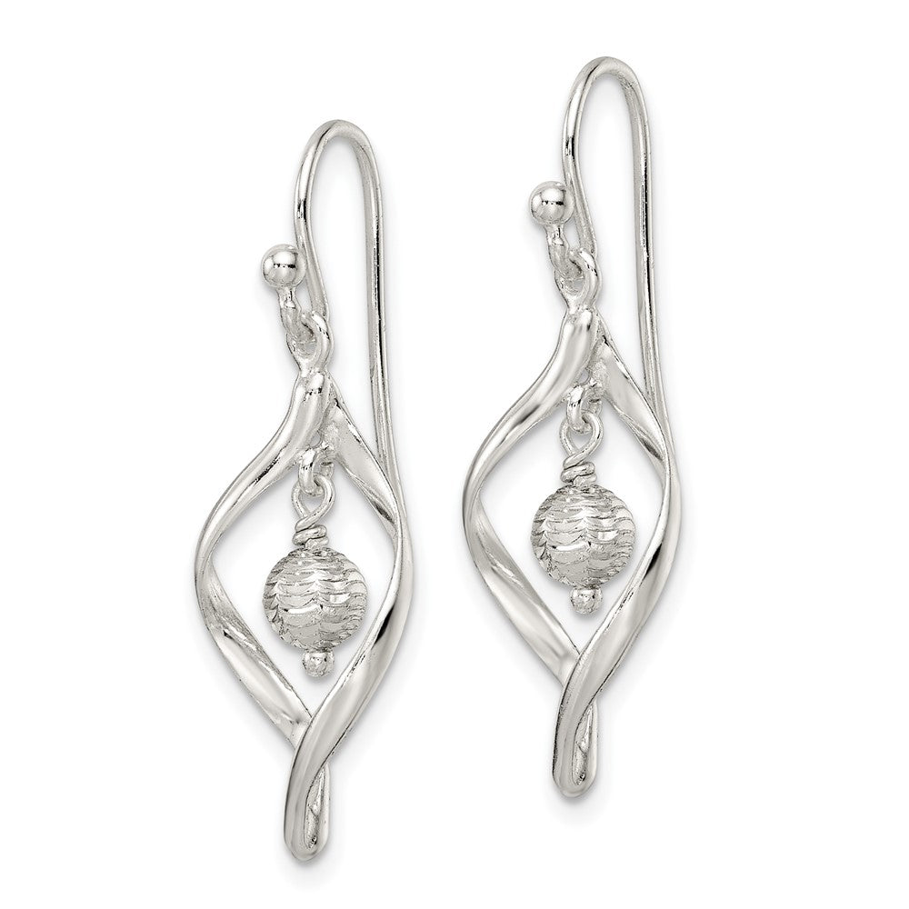 Sterling Silver Diamond-cut Twist with Ball Center Dangle Earrings