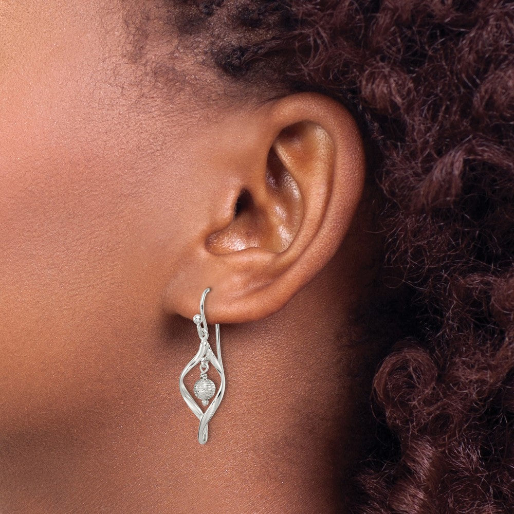 Sterling Silver Diamond-cut Twist with Ball Center Dangle Earrings