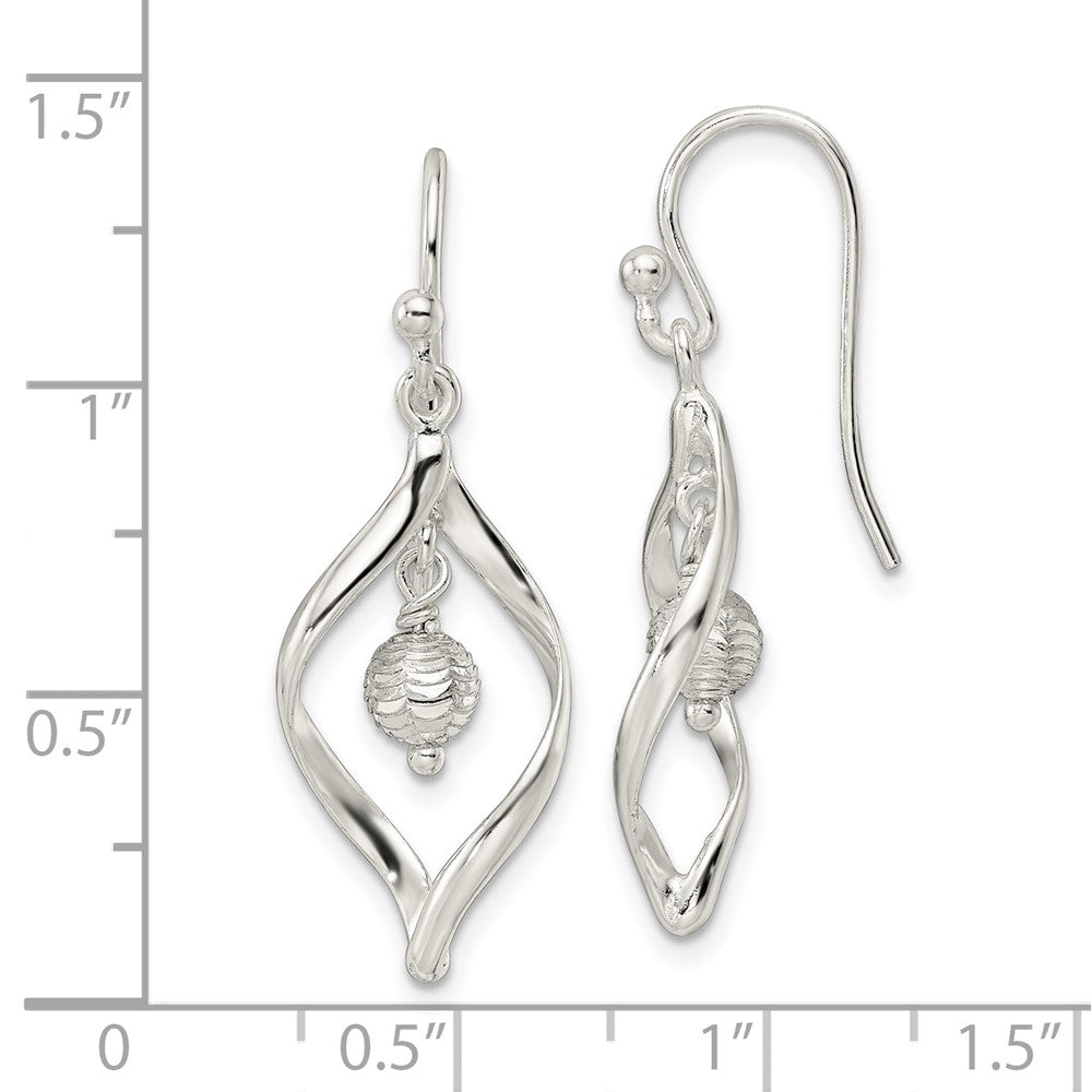 Sterling Silver Diamond-cut Twist with Ball Center Dangle Earrings