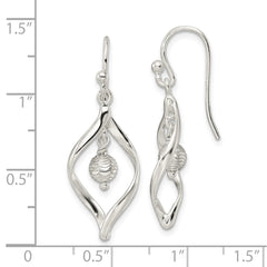 Sterling Silver Diamond-cut Twist with Ball Center Dangle Earrings