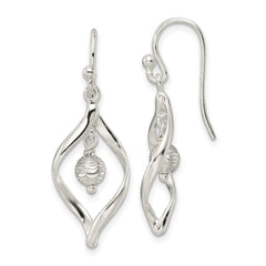 Sterling Silver Diamond-cut Twist with Ball Center Dangle Earrings