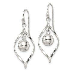 Sterling Silver Twist and Ball Dangle Shepherd Hook Earrings