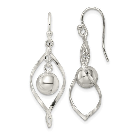 Sterling Silver Twist and Ball Dangle Shepherd Hook Earrings