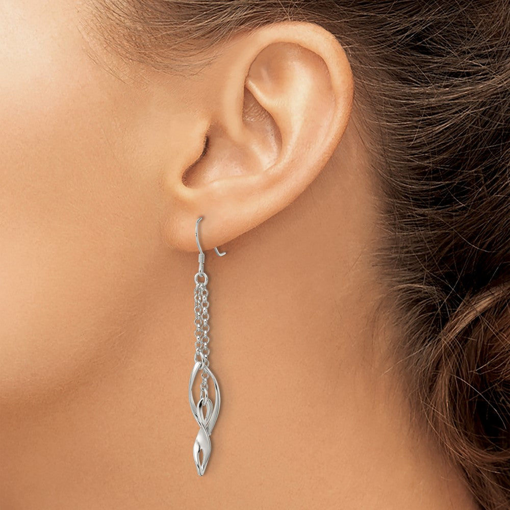 Sterling Silver 2-Twists on Chain Shepherd Hook Earrings