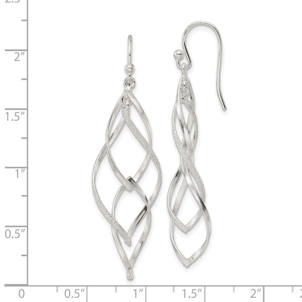 Sterling Silver Polished & Laser Twisted Dangle Hook Earrings