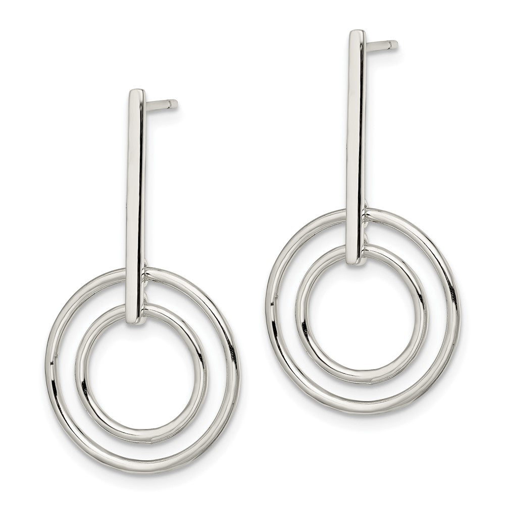 Sterling Silver Polished Bar and 2 Circles Dangle Post Earrings