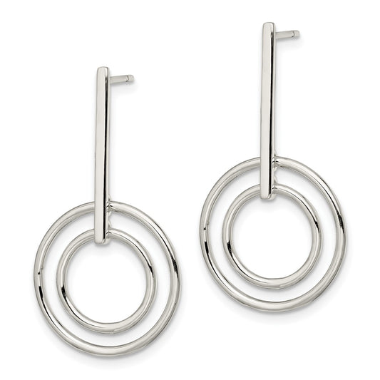 Sterling Silver Polished Bar and 2 Circles Dangle Post Earrings