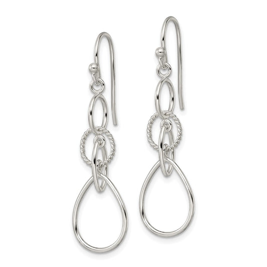 Sterling Silver Circles and Teardrop Dangle Shepherd Hook Earrings