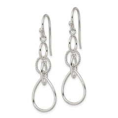 Sterling Silver Circles and Teardrop Dangle Shepherd Hook Earrings