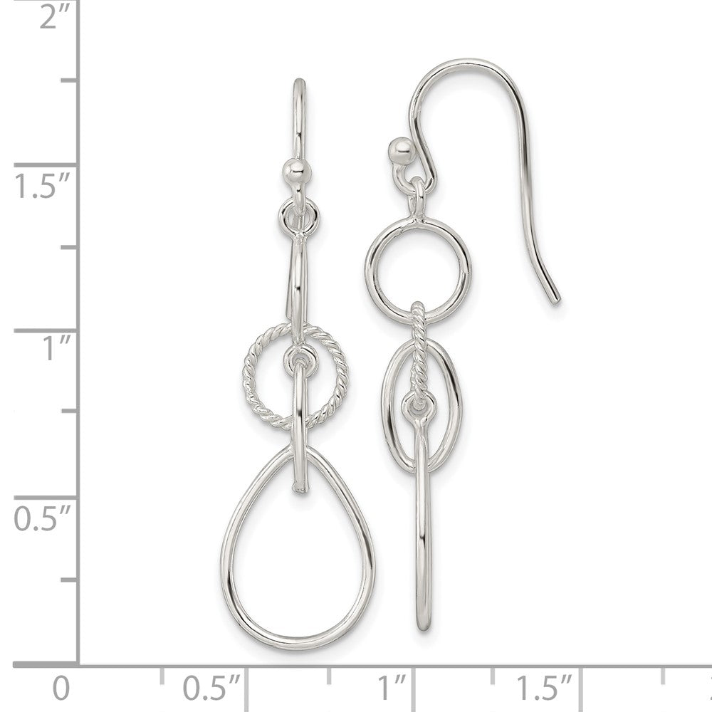 Sterling Silver Circles and Teardrop Dangle Shepherd Hook Earrings