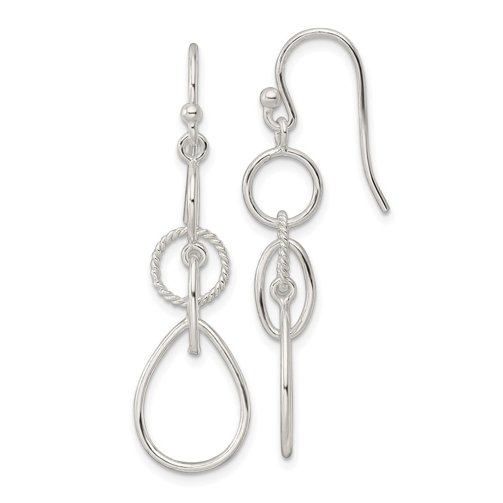 Sterling Silver Circles and Teardrop Dangle Shepherd Hook Earrings