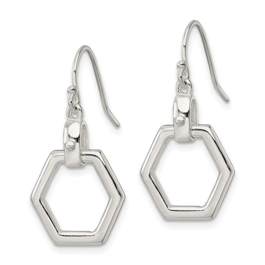Sterling Silver Hexagon Dangle Shepherd Hook Earrings