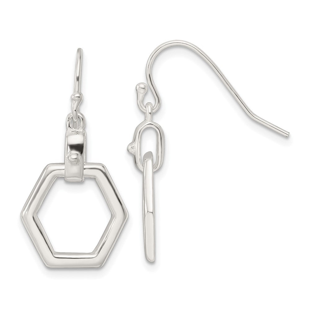 Sterling Silver Hexagon Dangle Shepherd Hook Earrings