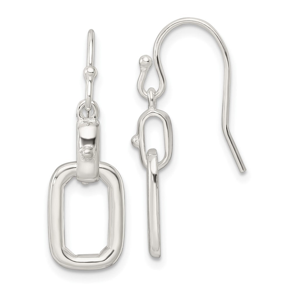 Sterling Silver Rectangle Dangle Shepherd Hook Earrings