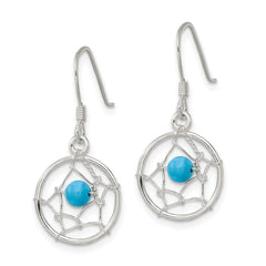 Sterling Silver Dream Catcher with Semi Precious Turquoise Bead Dangle Earrin