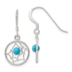 Sterling Silver Dream Catcher with Semi Precious Turquoise Bead Dangle Earrin