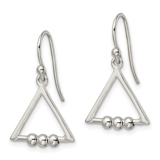 Sterling Silver Polished Triangle and Bead Shepherd Hook Earrings