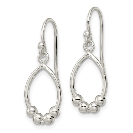 Sterling Silver Polished Diamond-cut Oval Dangle Earrings