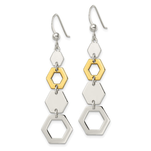 Yellow Gold-plated Sterling Silver Hexagon Dangle Earrings