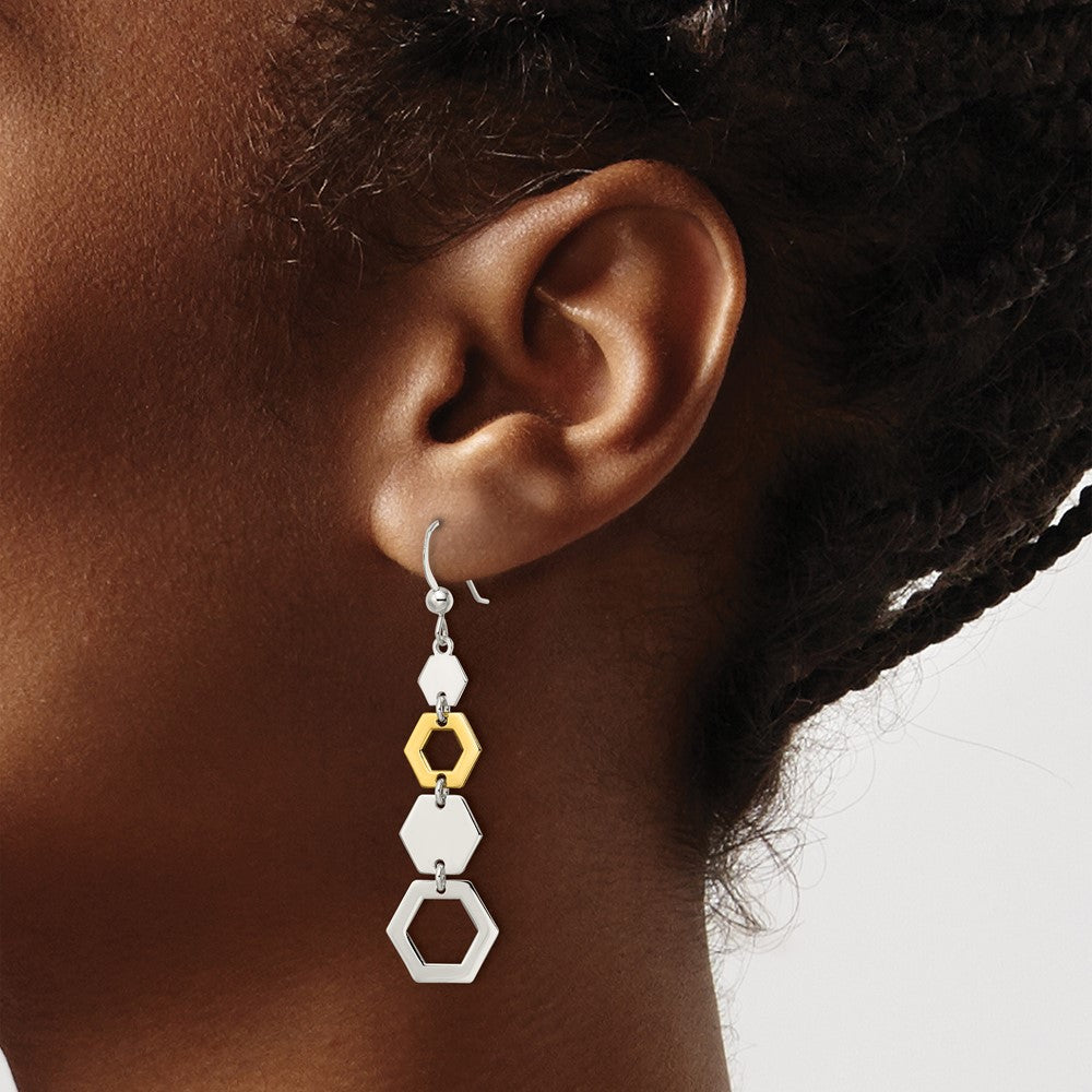 Yellow Gold-plated Sterling Silver Hexagon Dangle Earrings